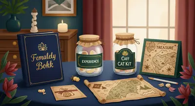 Display of unique gift ideas including a personalized book, experience jar, and craft kit