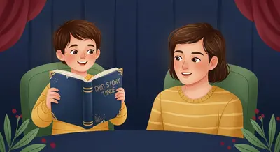 Child eagerly holding up a beloved well-worn storybook for rereading