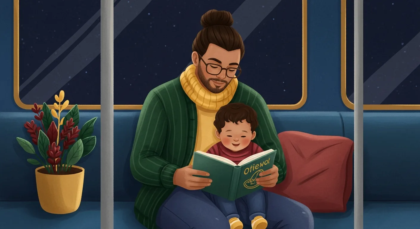 Busy parent finding moments to read with their child during daily activities